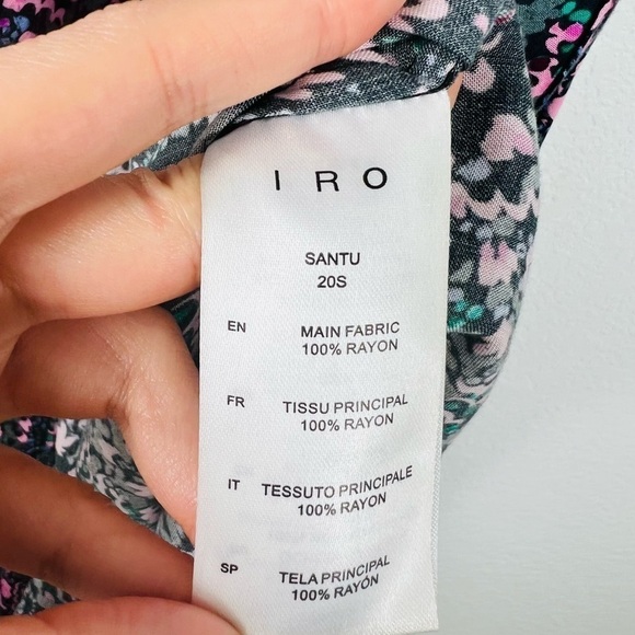 IRO NWT Santu Ruffled Shirred Crepe De Chine Maxi
Dress Black Pink Green Size 36 - Picture 12 of 12